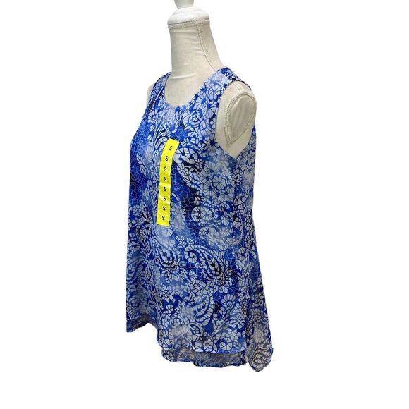 Fever Tunic Womens Small Blue White Floral Sleeveless Shirt Flowing‎ Hem NEW - Picture 8 of 11